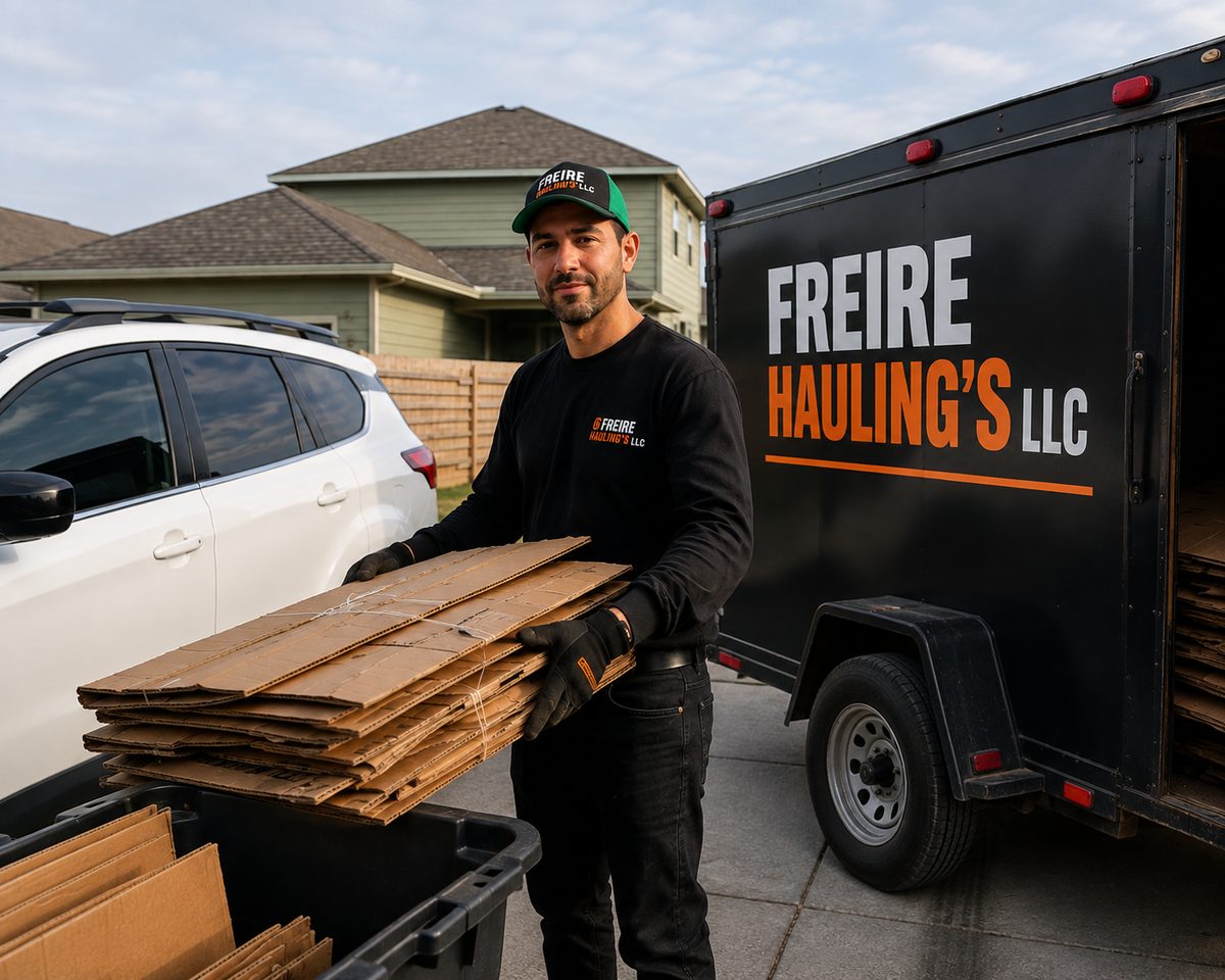 Freire Hauling's LLC crew loading cardboard in Hutto, TX